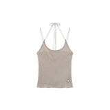STRAP HALTER NECK KNIT TOP IN BEIGE