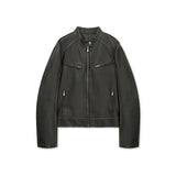 WASHED FAUX LEATHER RACER JUMPER IN CHARCOAL