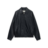 SMALL LOGO FAUX LEATHER ZIP UP JUMPER IN BLACK