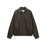 SMALL LOGO FAUX LEATHER ZIP UP JUMPER IN BROWN