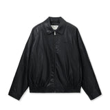 SMALL LOGO QUILTED FAUX LEATHER ZIP UP JUMPER IN BLACK