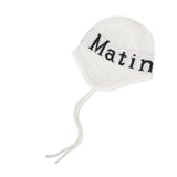 LOGO JACQUARD EARFLAP WOOL BEANIE IN IVORY